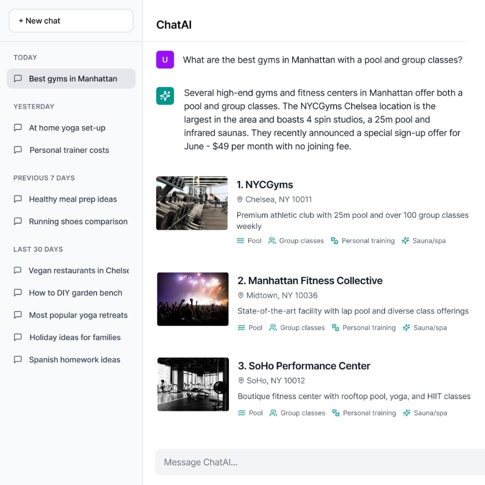 Example of gym prospects using AI for answers